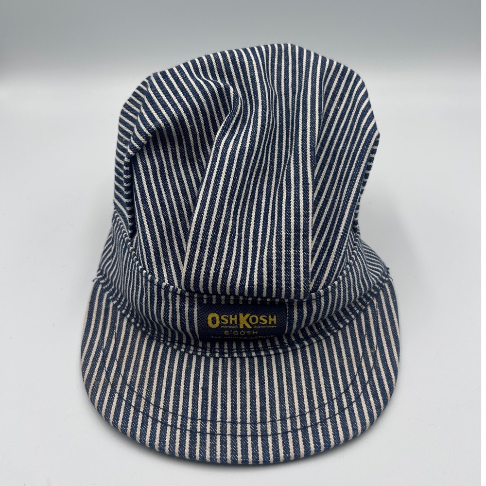 Vintage OshKosh Bgosh Kids Engineer Hat Blue White Hickory Stripe Railroad Cap